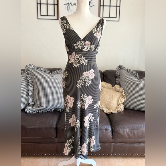 Max & Cleo Elegant 100% Silk Midi Floral Black‎ Brown & Pink Dress Size 10 - Picture 3 of 12